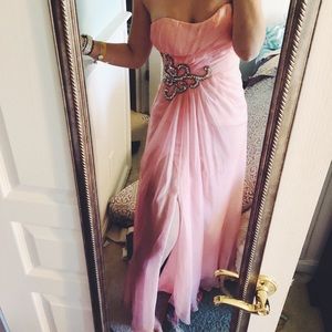 Pink prom dress with appliqué diamonds